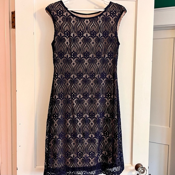 connected apparel Dresses & Skirts - connected apparel Black Lace Mini Dress with Cream Sheath Underlayer